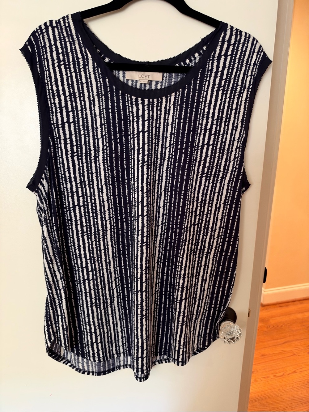 LOFT Navy and White Vertical Stripe Tank
